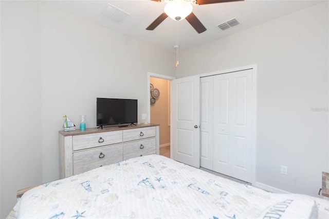 bedroom with a closet and ceiling fan