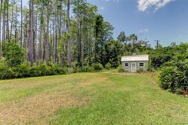 view of yard with a shed