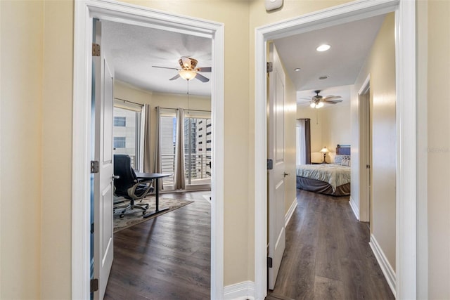 corridor featuring dark hardwood / wood-style floors