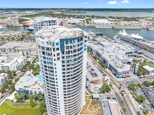 aerial view with a water view