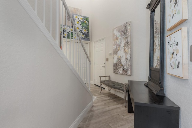 entryway with wood-type flooring