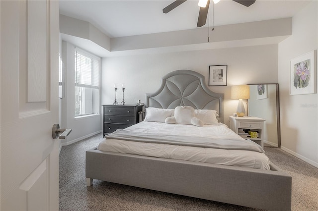 bedroom featuring carpet and ceiling fan