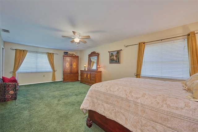 bedroom with carpet flooring and ceiling fan