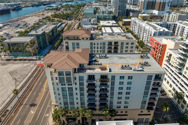 aerial view with a water view