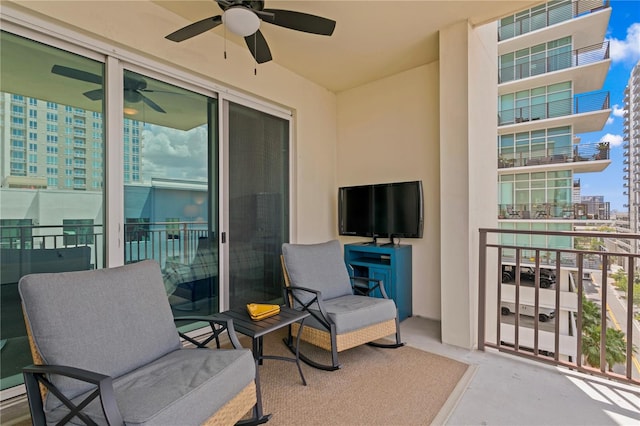 balcony with ceiling fan