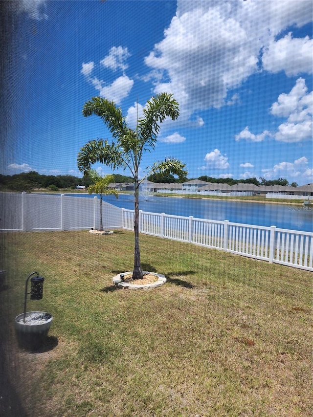 view of yard with a water view