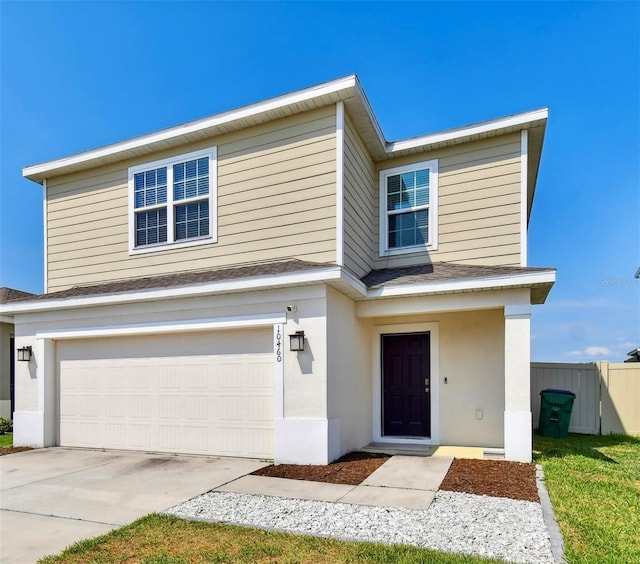 front facade with a garage