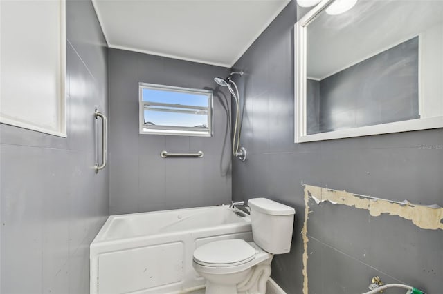 bathroom with toilet and shower / tub combination