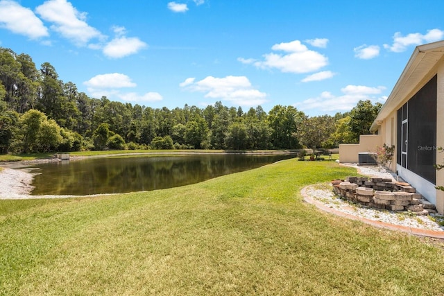 view of yard with a water view