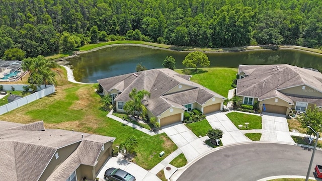 aerial view with a water view