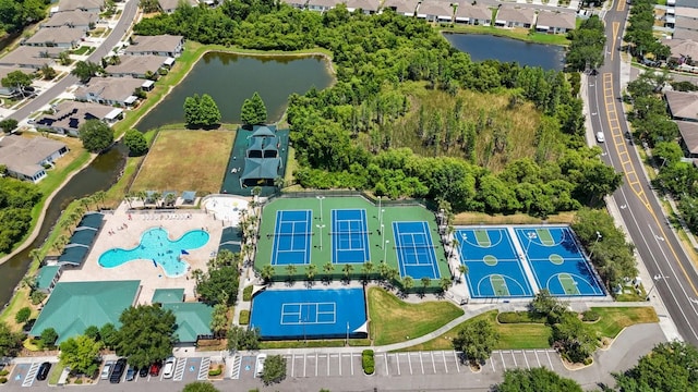 aerial view with a water view