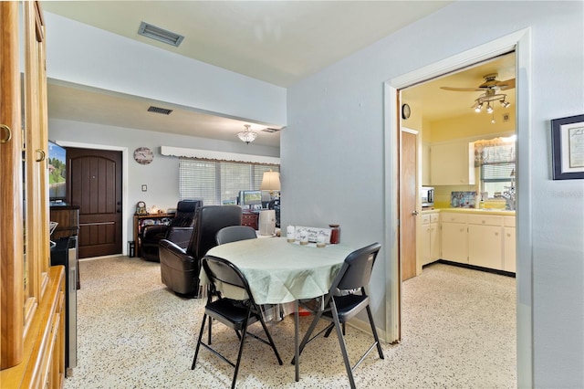 dining area featuring ceiling fan