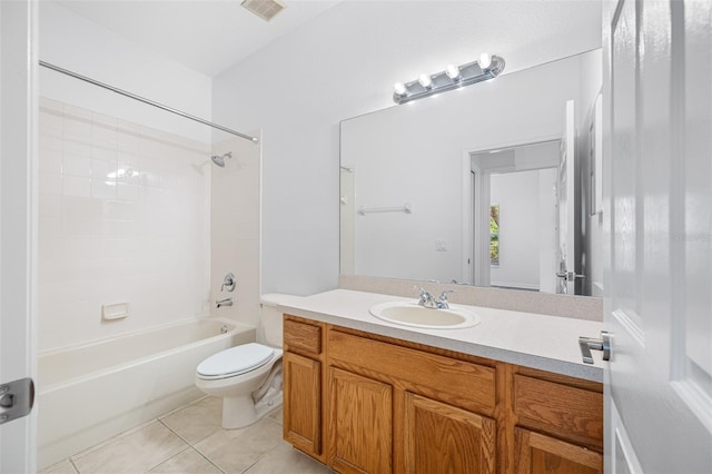 full bathroom with tile flooring, vanity, toilet, and shower / bathtub combination