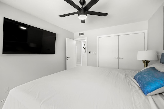 bedroom with a closet and ceiling fan