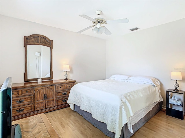 bedroom featuring ceiling fan and light hardwood / wood-style floors