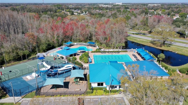 aerial view featuring a water view