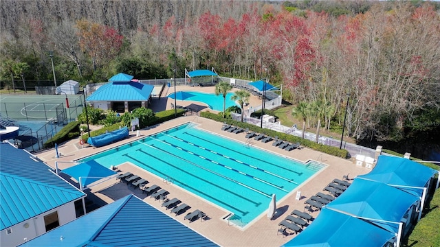 view of swimming pool featuring a patio area