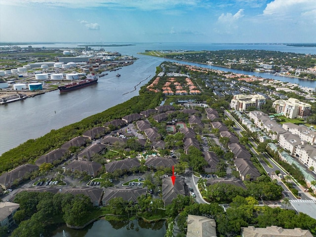 bird's eye view featuring a water view