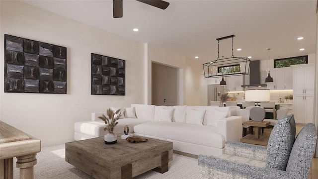 living room featuring ceiling fan