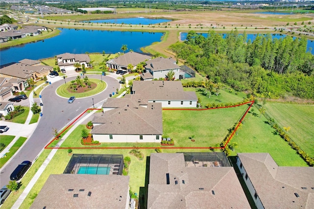 bird's eye view featuring a water view