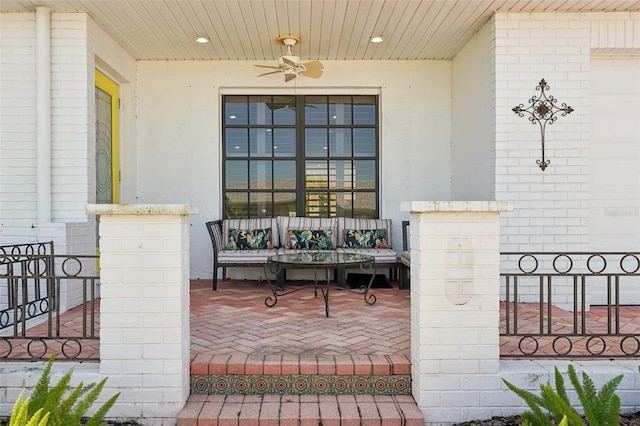 view of patio / terrace with covered porch and a ceiling fan