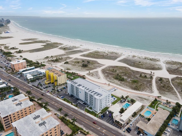 aerial view featuring a beach view and a water view