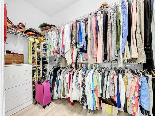 walk in closet with hardwood / wood-style flooring