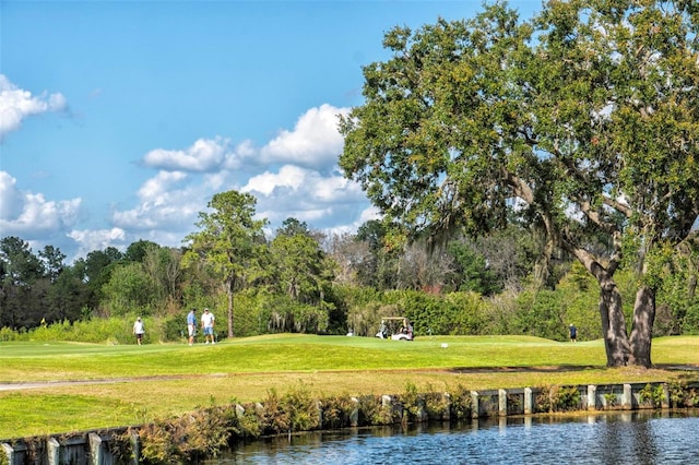 view of nearby features featuring a water view and a yard