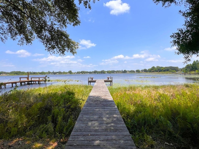 view of dock featuring a water view