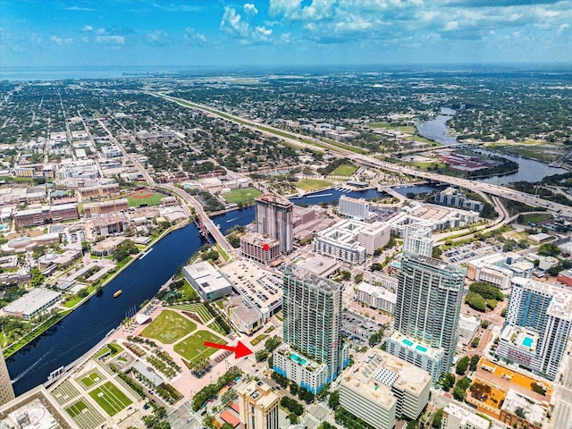 bird's eye view featuring a water view