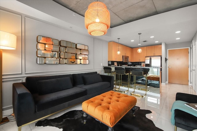 view of tiled living room