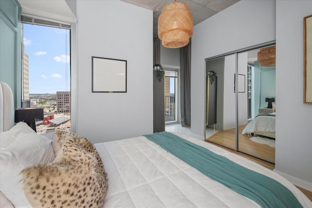 bedroom featuring a closet and multiple windows