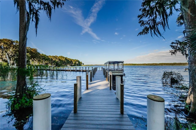 view of dock featuring a water view