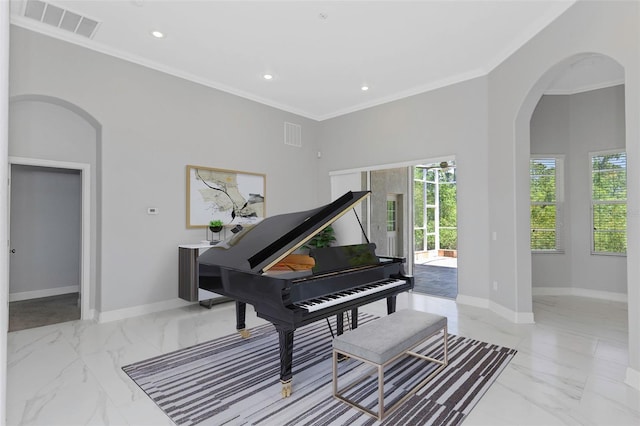 misc room with ornamental molding