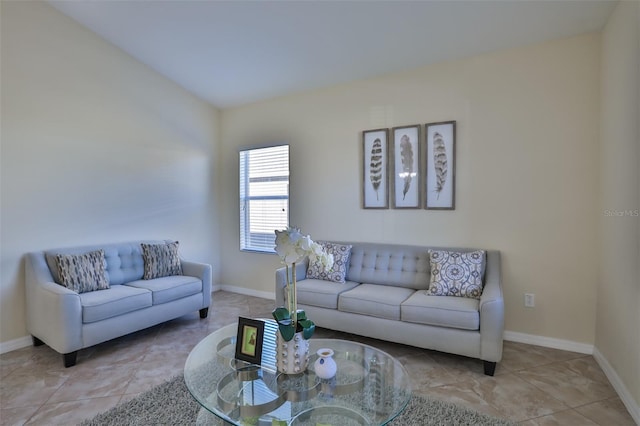 living room with light tile flooring