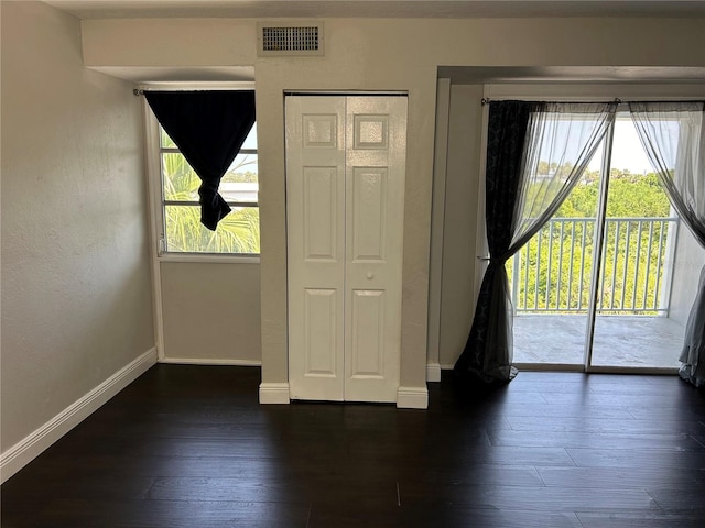 interior space featuring a wealth of natural light and dark hardwood / wood-style floors