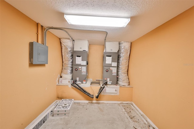 utility room with electric panel and heating unit