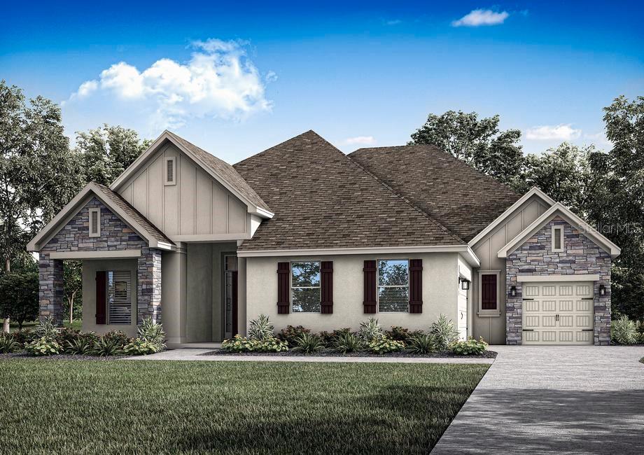 view of front facade with a front lawn and a garage