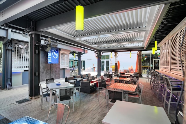 view of patio / terrace with an outdoor living space and a pergola