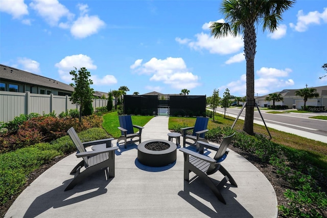 view of patio / terrace with a fire pit