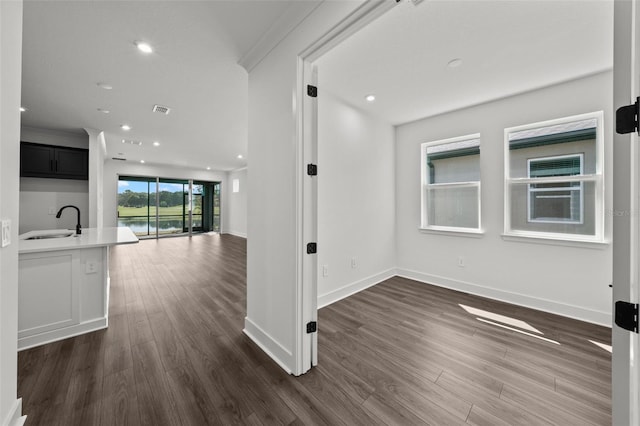 hallway featuring dark hardwood / wood-style floors and sink