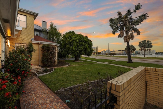 view of yard at dusk