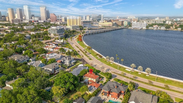 aerial view featuring a water view