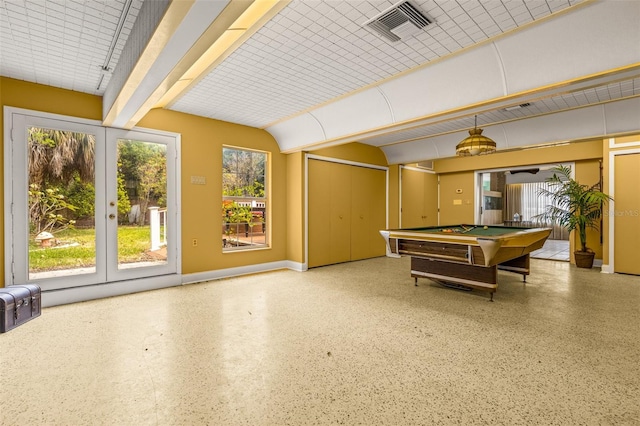 game room featuring pool table, french doors, and a wealth of natural light