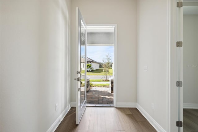 foyer entrance featuring dark hardwood / wood-style floors