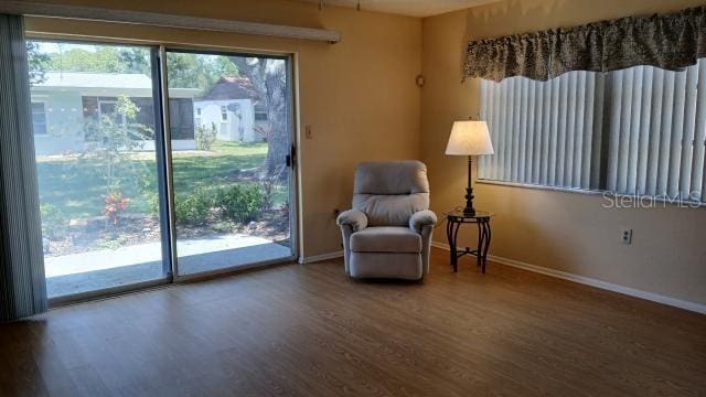 living area featuring plenty of natural light and hardwood / wood-style floors