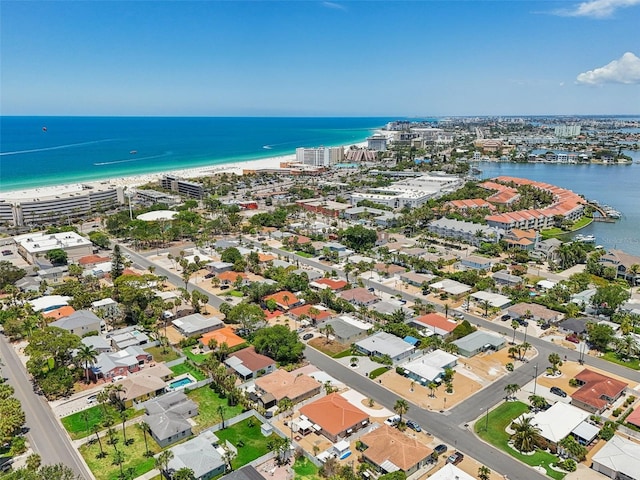 aerial view with a view of the beach and a water view