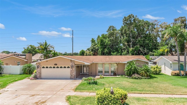 ranch-style house with a front lawn and a garage