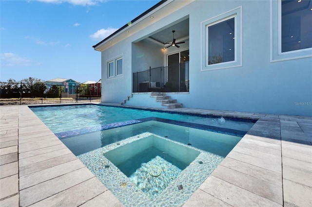 6542 Simone Shores Cir, Apollo Beach, FL 33572 - view of swimming pool with a ceiling fan and a pool with connected hot tub