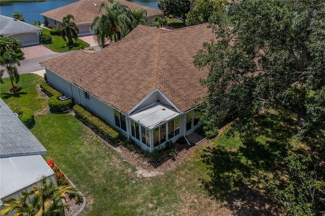 aerial view with a water view